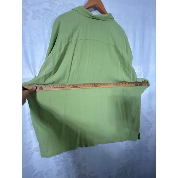 Tommy Bahama Button Up 4XB Sage Green Solid 100% Silk Short Sleeve Wood Button - Picture 10 of 11